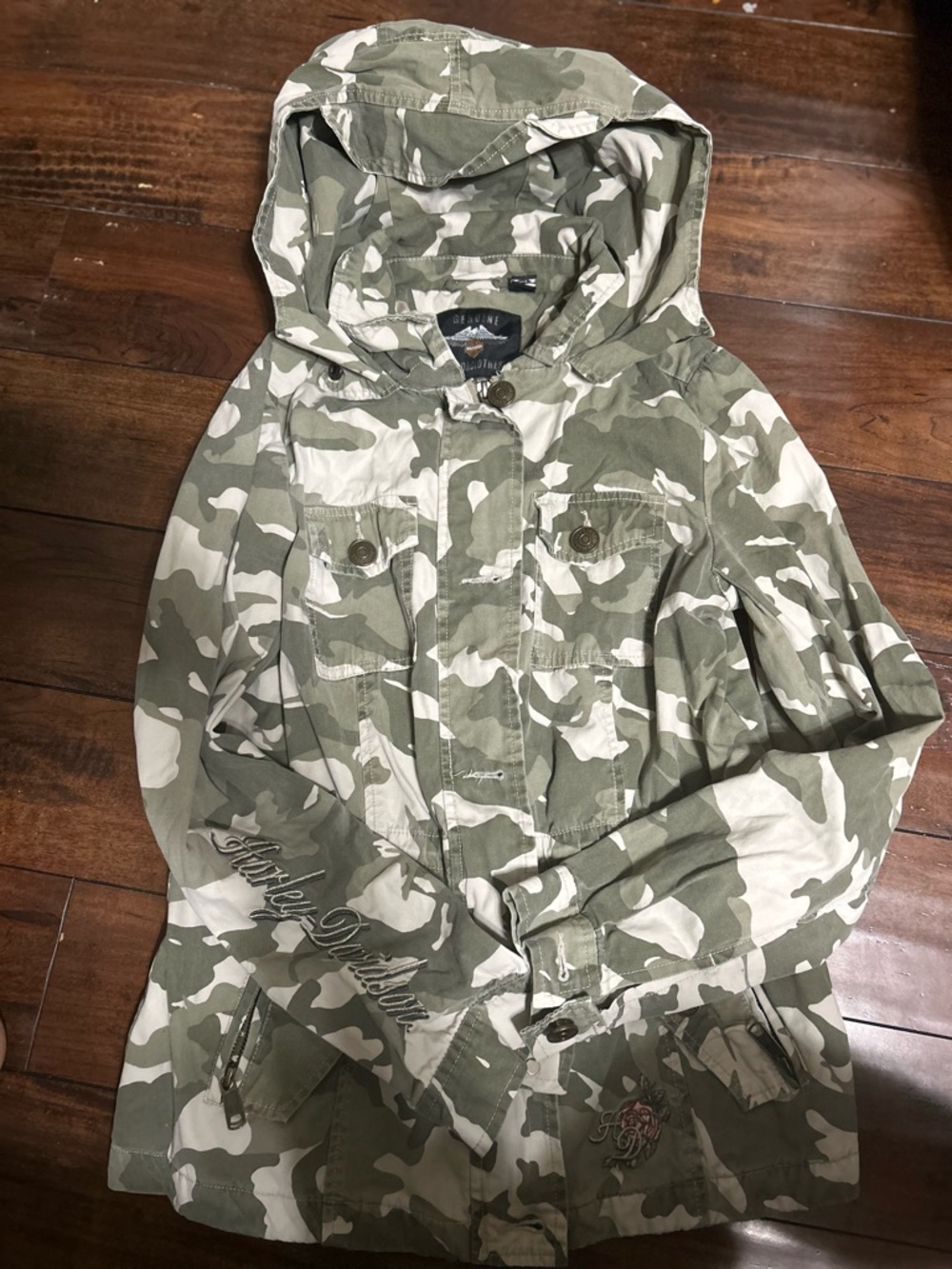 Women’s Harley Davidson S Camo Hooded Anorak Jacket - Olive & Cream